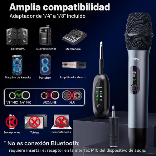 Vista 8 de Juego de micrófonos inalámbricos para cantar, discursos y eventos, receptor de doble micrófono de 2.4 GHz, 200 pies, bolsa de almacenamiento