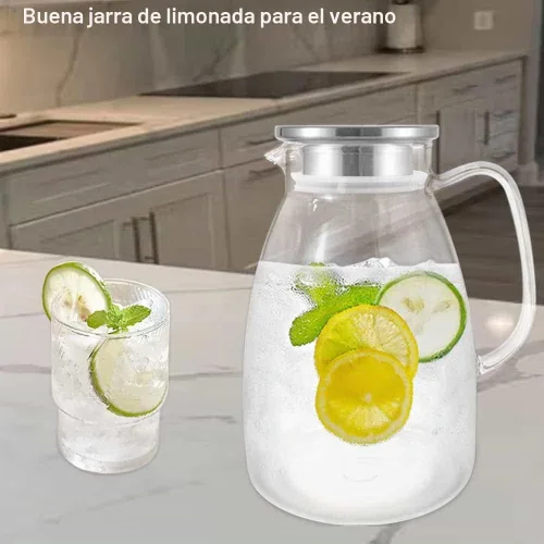 Vista 5 de Jarra de vidrio con tapa y asa, jarra de borosilicato resistente al calor
