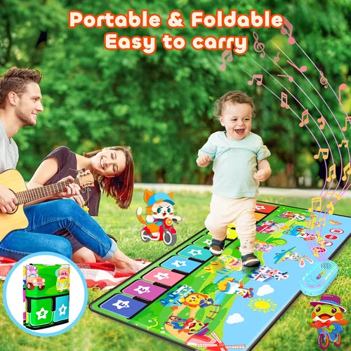 Vista 6 de MOMUSE Tapete Musical de Piano con 80 Sonidos, Manta de Juego Táctil Grande de Animales y Autos, Alfombra Musical para Niños Pequeños de 1-3, Tapete