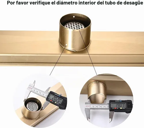 Vista 4 de AVSIILE Desagüe Lineal para Piso de Ducha, Oro Cepillado 12 Pulgadas Acero Inoxidable 304 Kit de Desagües de Baño, Desagüe de Zanja Rectangular