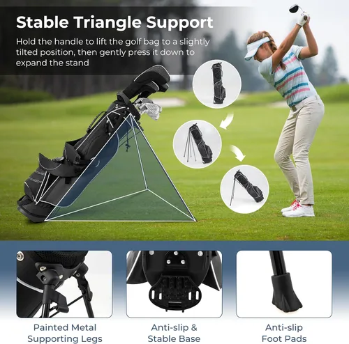 Vista 5 de GYMAX Bolsa de golf con divisor de 4 vías, con 4 bolsillos con cremallera, bolsa refrigeradora, capucha para lluvia y correa acolchada para el Negro