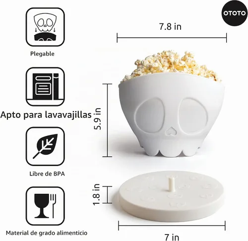 Vista 5 de OTOTO Nuevo Scary Poppings Palomitero para Microondas - Palomitero Gótico para Microondas, Palomitas de Silicona para Microondas, Cuencos Plegables
