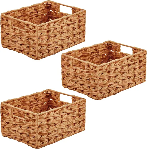 Vista 9 de mDesign Cesta organizadora de almacenamiento de alimentos tejida para cocina, despensa, caja organizadora de contenedores para armarios, estantes