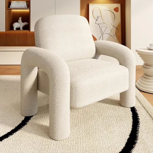 Vista 10 de Dewhut Silla moderna con acento Sherpa, sofá individual tapizado de estilo teddy, silla de lectura acogedora y esponjosa para sala de estar Negro