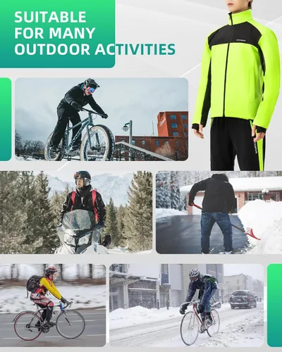 Vista 7 de ROCKBROS Chaquetas de ciclismo para hombre, chaquetas de ciclismo de invierno, chaqueta térmica a prueba de viento, clima frío, ciclismo, senderismo