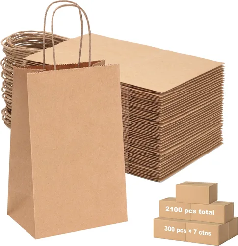 Vista 14 de OUTUXED 60 bolsas de papel marrón de 8 x 4 x 10 pulgadas con asas, bolsas Marrón 8x4x10in