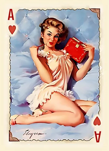 Vista 2 de Naipes vintage para chicas Pin-Up Póker de 54 cartas y baraja de puente con arte clásico de los años 40 a 50