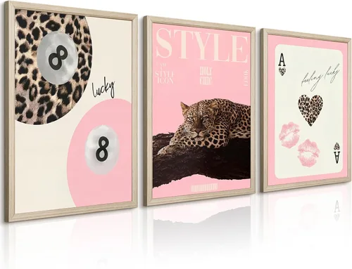 Vista 15 de Arte de pared de guepardo rosa, lienzo Y2K, decoración de pared, póster de guepardo moderno, estampado de leopardo rosa, decoración de habitación
