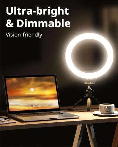 Vista 10 de UBeesize 12" Desk Ring Light with Stand & Phone Holder - Adjustable Studio Light for Photography，Zoom Meetings, YouTube, TikTok, Live Streaming
