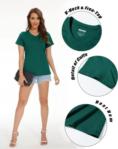 Vista 5 de MAGCOMSEN Women's Short-Sleeve V-Neck Cotton T-Shirt Classic-Fit Casual Shirt Breathable Tee Summer Basic Tops