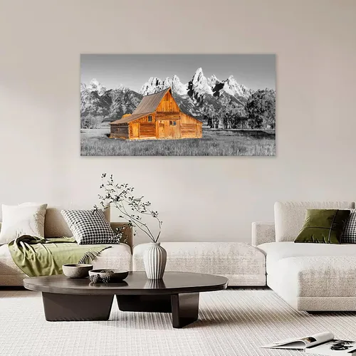 Vista 7 de Taimeng Arte de Pared Grande de Montaña de Granero para Sala de Estar Cuadros de Casa de Campo Decoración de Pared Blanco y Negro Lienzo Country