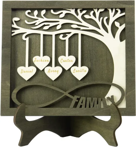 Vista 40 de Árbol genealógico con etiqueta de corazón, placas de madera grabadas personalizadas, regalos personalizados para madres, padres, escritorio, nombres