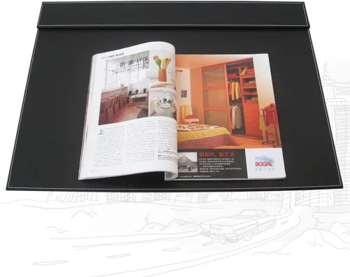 Vista 7 de KINGFOM Vade para escritorio de cuero sintético ultra suave con clip para papel A3/A4, protector de mesa para dibujo y escritura, grande de 24"x18
