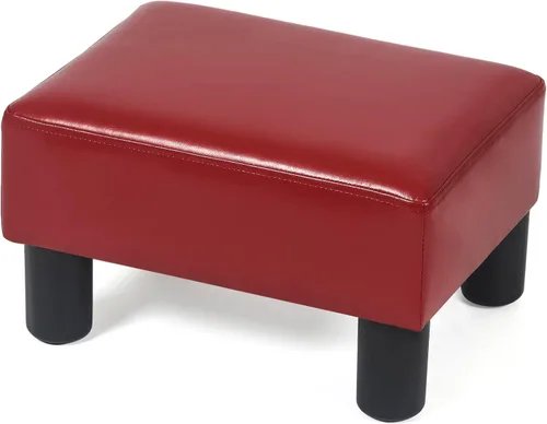 Vista 8 de Asense Taburete otomano de piel sintética, asiento acolchado rectangular pequeño con patas antideslizantes (marrón)