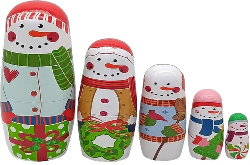 Vista 9 de Konrisa Muñecos anidables de Papá Noel enano Matryoshka - Muñecos de madera rusa para fiestas de cumpleaños, juego de 5