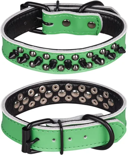 Vista 7 de Collar de perro con tachuelas, collar de perro de cuero genuino, collares ajustables para mascotas pequeñas o medianas (S, negro-1)
