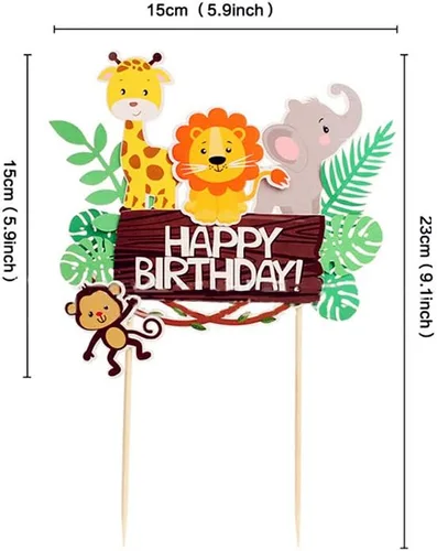 Vista 6 de LaVenty 28 piezas de decoración de pastel de cumpleaños de animales de la selva, temática de selva, temática de selva, decoración de pastel