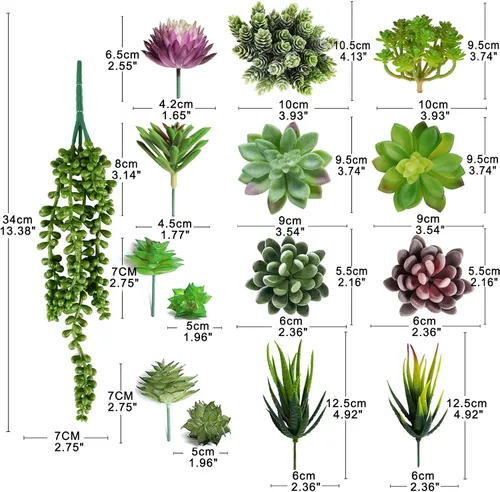 Vista 7 de Anoak Plantas suculentas artificiales, juego de 16 piezas de suculentas falsas sin maceta, decoración floral de alta calidad para decoración floral