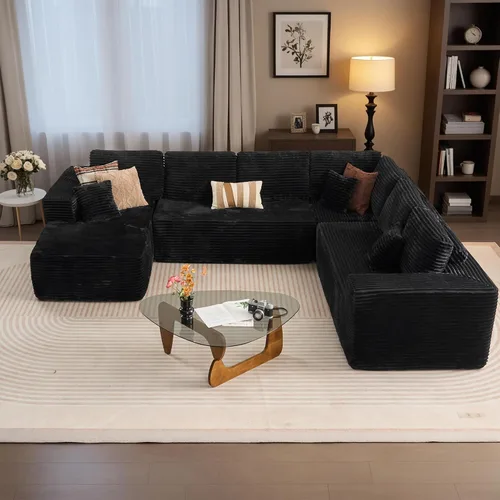 Vista 40 de HOOOWOOO Cloud - Sofás seccionales para sala de estar, sofá modular sin montaje, 110 x 79 pulgadas, de pana afelpada, juego de sofá grande