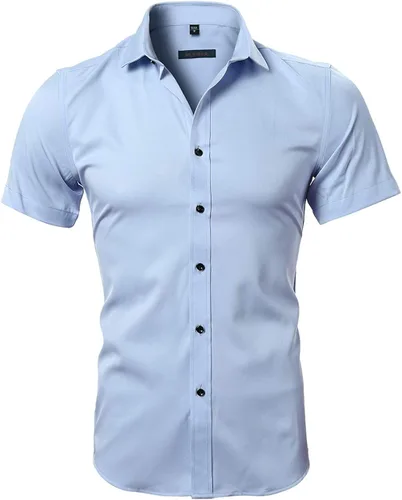 Vista 3 de FLY HAWK Mens Button Up Short Sleeve Shirt, Casual Button Down Collared Dress Shirts