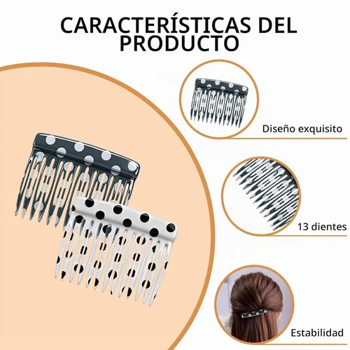 Vista 4 de 2 peines laterales franceses para mujer, accesorios para peinar el cabello, pinzas decorativas para el cabello (lunares)