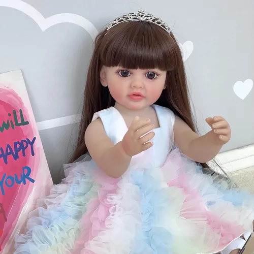 Vista 2 de RXDOLL Muñeca Reborn Baby Girl de vinilo de cuerpo completo de 22 pulgadas, muñeca recién nacida con cuerpo pesado, muñecas realistas con kit
