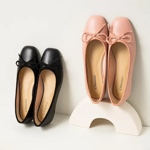 Vista 5 de C.PARAVANO Zapatos planos para mujer Zapatos planos de punta redonda para mujer Zapatos de cuero suave Zapatos planos negros para mujer Zapatos
