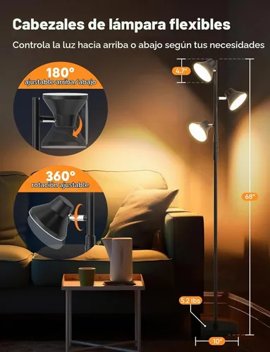 Vista 8 de SIBRILLE RGBCW Lámpara de Pie, Lámpara de 36W de Cambio de Color Brillante, Moderna Lámpara de Pie LED RGB Regulable Sin Escalones con Control