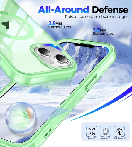 Vista 4 de Funda magnética brillante para iPhone 14/13, [Protector de pantalla integrado] [Compatible con Magsafe] Funda protectora de teléfono con parachoques
