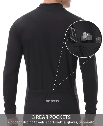 Vista 4 de Spotti Playera de mangas largas para ciclismo, para hombre. Remera para ciclismo, transpirable y de secado rápido.