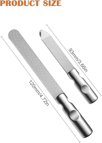 Vista 5 de FVION Limas de uñas de metal profesionales, 2 piezas, doble cara, acero inoxidable, grano grueso y fino, juego de herramientas de manicura y pedicura