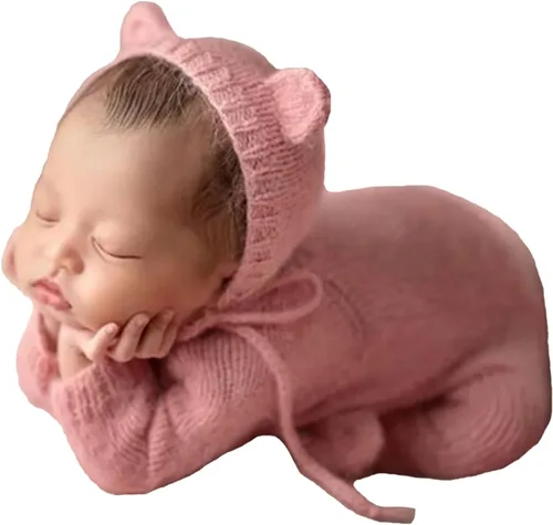 Vista 13 de 2 piezas de accesorios de fotografía para recién nacidos, trajes de fotos para niños, sesiones de fotos de bebé, disfraz de niña con sombrero de oso