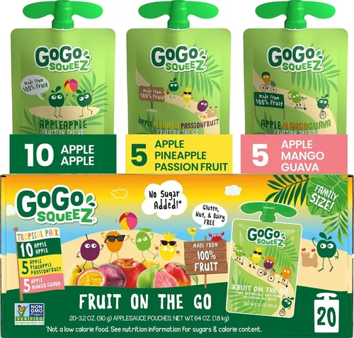 Vista 14 de GoGo SqueeZ - Puré de manzana para niños Kids on the go fruit snack with apple, peach & gimme five!; 3.2 oz pouches, gluten and nut free