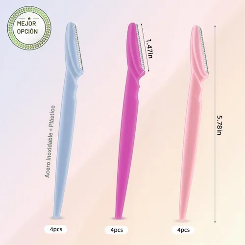 Vista 2 de 12 piezas de maquinilla de afeitar de cejas para mujer, herramienta de dermaplaning, recortadora de cejas con cubierta de seguridad, afeitadora