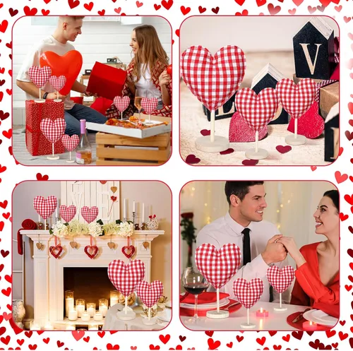 Vista 6 de Bucherry Juego de 5 piezas de bloques de corazón de tela de pie alto para el día de San Valentín, decoración de corazón de San Valentín, decoración
