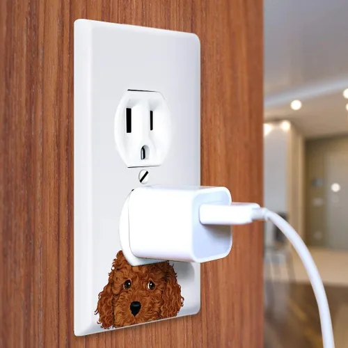 Vista 3 de WIRESTER Placa de pared dúplex con cubierta de salida / placa de interruptor - perro cachorro caniche de juguete marrón