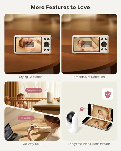 Vista 9 de Momcozy Monitor de bebé inteligente WiFi con cámara y audio, pantalla 1080P de 5 pulgadas con montaje en pared, detección de movimiento y llanto