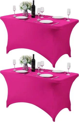 Vista 39 de Mantel de elastano para mesa de 6, 4 o 8 pies, universal, ajustable, para fiestas, banquetes, bodas y eventos, color verde manzana