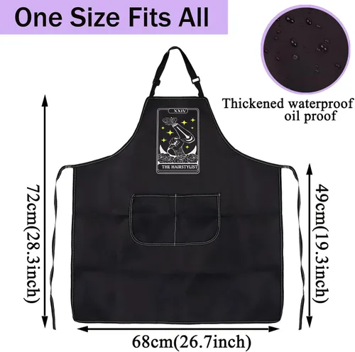 Vista 2 de CENWA Delantal de peluquería para estilista/esteticista Tarot Salon Delantal con bolsillo Delantal ajustable para peluquero Delantal