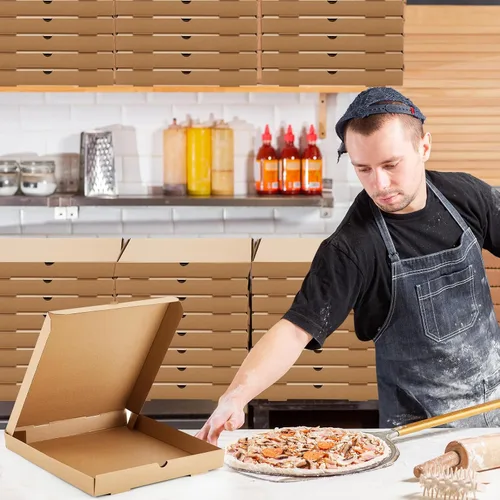 Vista 6 de Fullhawl 10 cajas de pizza de 14 x 14 pulgadas, caja de pizza corrugada marrón, resistente a la grasa, cajas de embalaje para tartas caseras