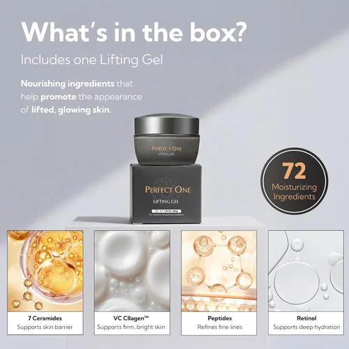 Vista 2 de PERFECT ONE Gel Lifting – Hidratante facial todo en uno y suero antienvejecimiento – Con colágeno, niacinamida, retinol, VC y ácido hialurónico