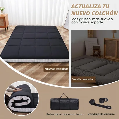 Vista 5 de Colchón de Piso Japonés - Futón de Tamaño Individual Plegable Extra Grueso - Almohadilla de Espuma Viscoelástica para Dormir para Adultos - Tatami