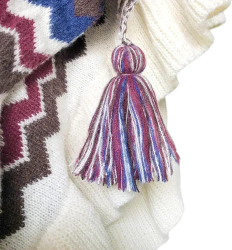 Vista 3 de Urban CoCo Poncho de punto étnico con borlas estilo bohemio para mujer