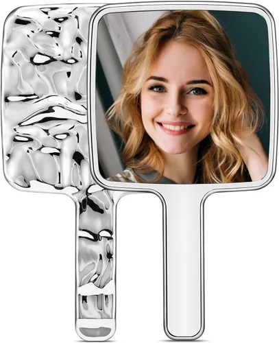 Vista 9 de MIRRORNOVA Espejo de mano, 4 pulgadas de largo x 7 pulgadas de ancho, espejo de pestañas pequeño para maquillaje, dorado