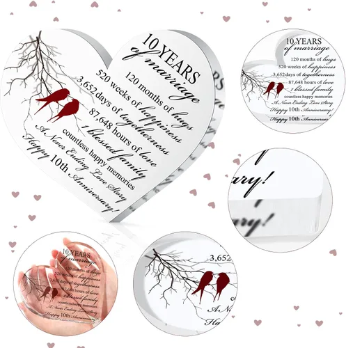 Vista 3 de Qunclay Regalo de 10 años de matrimonio Recuerdo de aniversario de boda Corazón Recuerdo de matrimonio Decoración Regalo para pareja padres mujeres