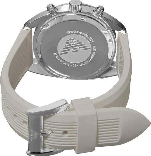 Vista 2 de Emporio AR5929 - Reloj de cuarzo para hombre, esfera plateada SS de silicona, cronógrafo