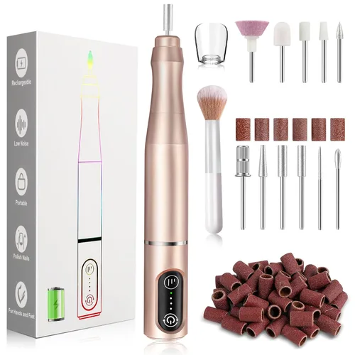 Vista 16 de TUOBEO - Kit de lima de uñas eléctrica para taladro de uñas inalámbrico, juego de archivos electrónicos recargables Negro