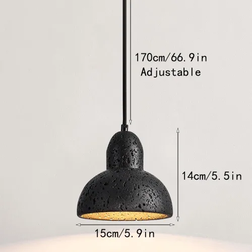 Vista 5 de Lámpara colgante de isla de cocina de 5.9 pulgadas, moderna lámpara colgante de travertino negro, cable ajustable E27/E26 para comedor, dormitorio