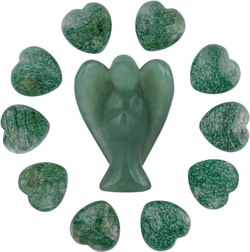 Vista 12 de Rockcloud Cristal curativo de 0.5 pulgadas, corazones de soplo y ángel de la guarda tallados, piedras de preocupación talladas para chakras, reiki