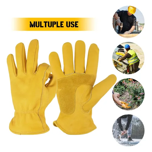 Vista 5 de Guantes de trabajo de cuero KKOYING, guantes de cuero cálidos de invierno para hombres y mujeres, guantes de jardinería con resistencia a